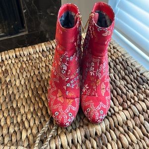 Red floral brocade bootie.